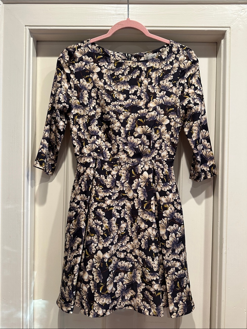 Suno Navy Floral Fit-and-Flare Dress